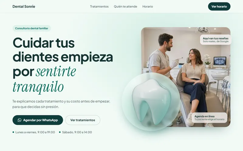 Portada de la página de ejemplo de Clínica Dental Sonríe